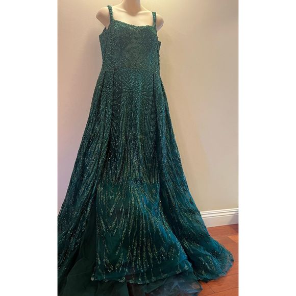Green Modessa Couture Size 16 Train dress